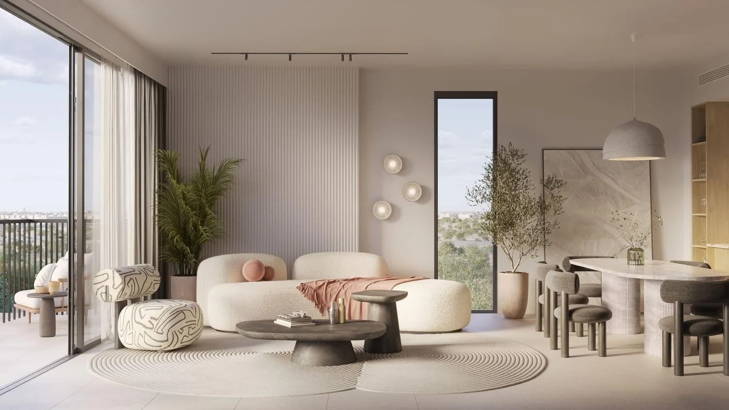 Ghaf Woods Distrikt — Living room · developer rendering