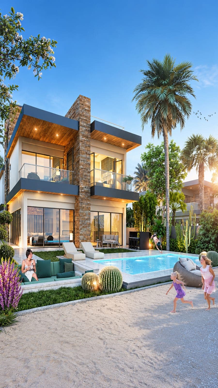 Exterior and pool — development illustration